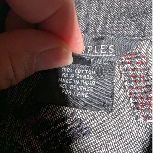 Vtg Y2K Multiples Black Denim Colorful Floral Embroidered Button Up Jacket Sz L - Picture 5 of 5